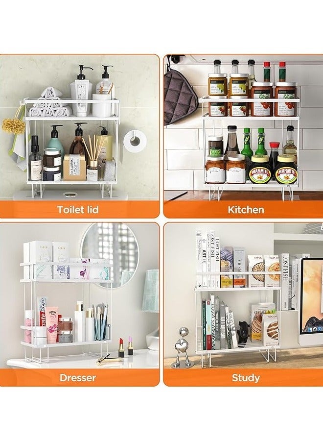 عربست زيادة المساحة مع منظم الحمام فوق المرحاض ، منظم الحمام فوق المرحاض من الدرجة 2 ، مقاوم للماء والغبار ، توفير مساحة المرحاض مع Hooks وقاعدة اللاصق (2-White) - Image 3